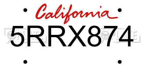 5RRX874 California License Plate