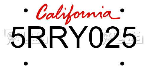 5RRY025 California License Plate