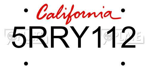 5RRY112 California License Plate