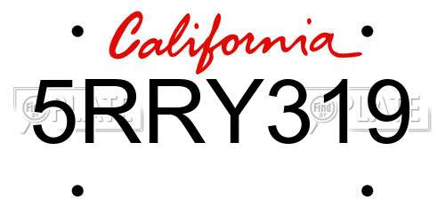 5RRY319 California License Plate