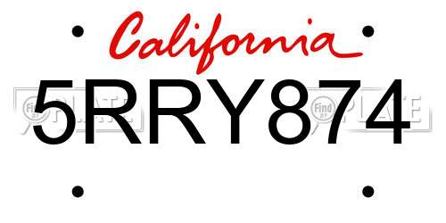 5RRY874 California License Plate