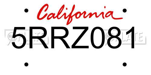 5RRZ081 California License Plate