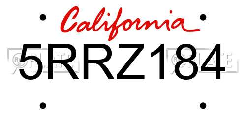 5RRZ184 California License Plate