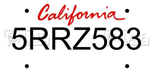 5RRZ583 California License Plate
