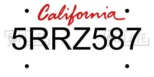 5RRZ587 California License Plate