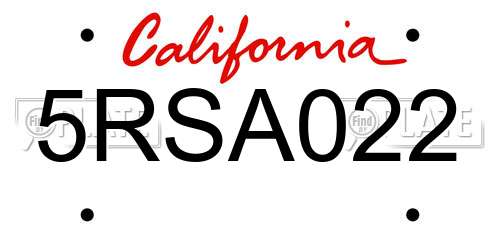 5RSA022 California License Plate