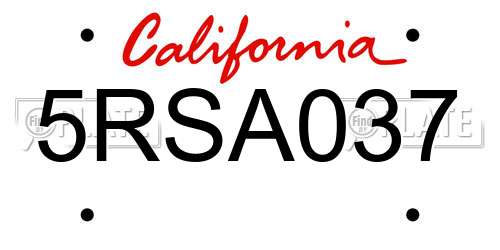 5RSA037 California License Plate