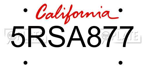 5RSA877 California License Plate