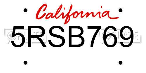 5RSB769 California License Plate