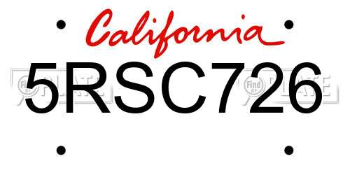 5RSC726 California License Plate