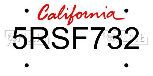 5RSF732 California License Plate