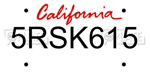 5RSK615 California License Plate