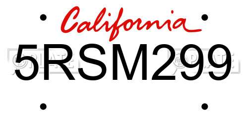 5RSM299 California License Plate