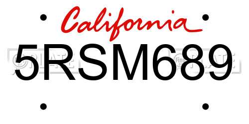 5RSM689 California License Plate