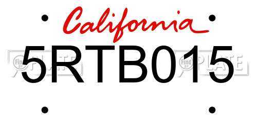 5RTB015 California License Plate