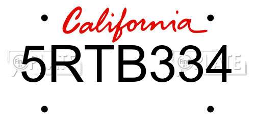 5RTB334 California License Plate