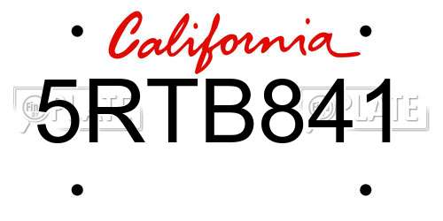 5RTB841 California License Plate