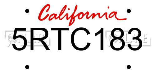 5RTC183 California License Plate