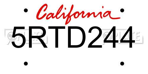 5RTD244 California License Plate