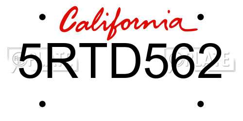 5RTD562 California License Plate