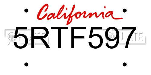5RTF597 California License Plate