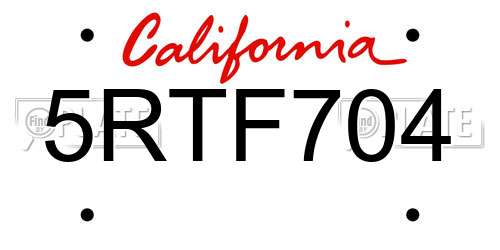 5RTF704 California License Plate