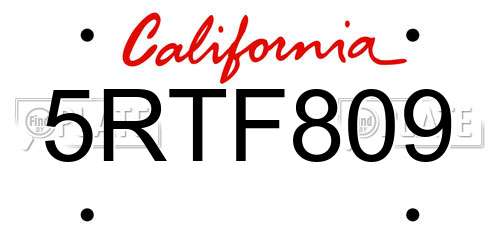 5RTF809 California License Plate