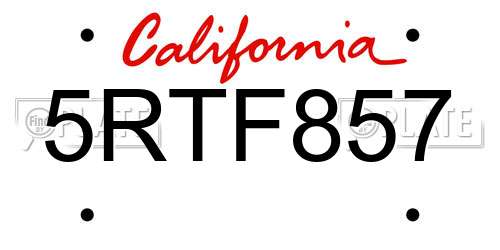 5RTF857 California License Plate