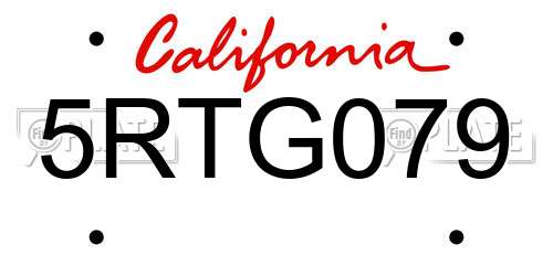 5RTG079 California License Plate