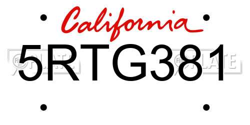 5RTG381 California License Plate