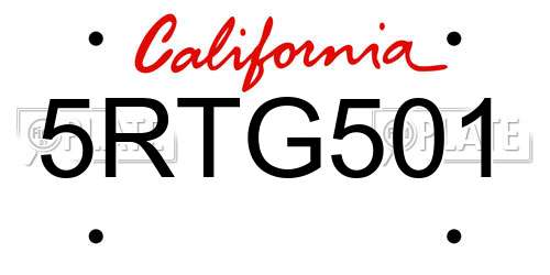 5RTG501 California License Plate