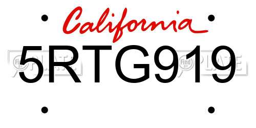 5RTG919 California License Plate