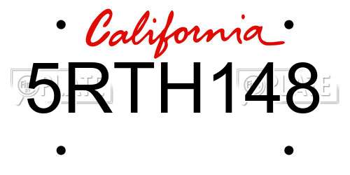 5RTH148 California License Plate