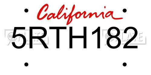 5RTH182 California License Plate