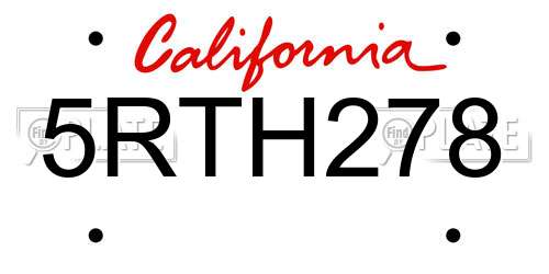 5RTH278 California License Plate