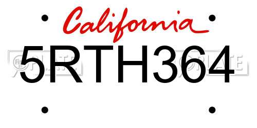 5RTH364 California License Plate