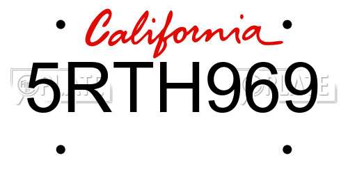 5RTH969 California License Plate
