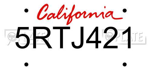 5RTJ421 California License Plate