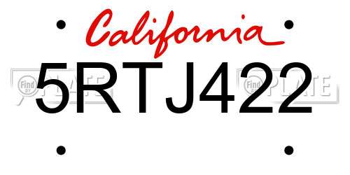 5RTJ422 California License Plate