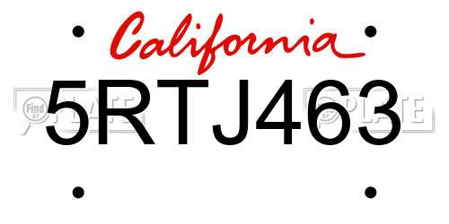 5RTJ463 California License Plate