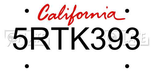 5RTK393 California License Plate