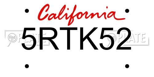 5RTK52 California License Plate
