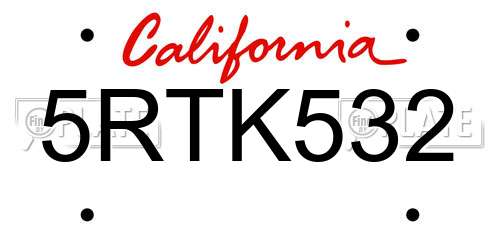 5RTK532 California License Plate
