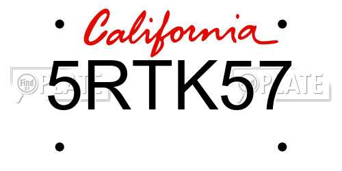 5RTK57 California License Plate