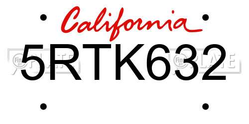 5RTK632 California License Plate
