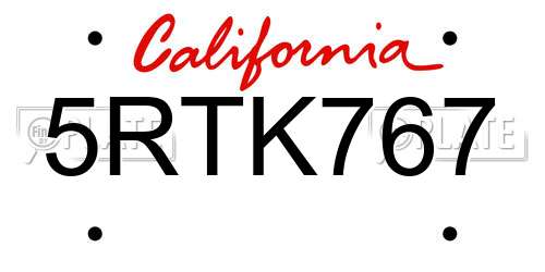 5RTK767 California License Plate