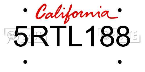 5RTL188 California License Plate