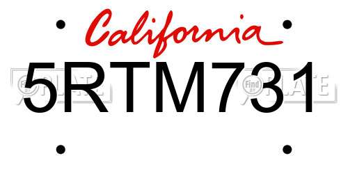5RTM731 California License Plate