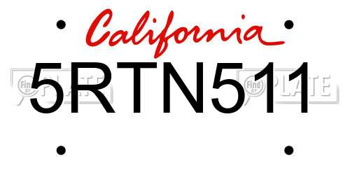 5RTN511 California License Plate