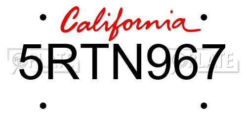 5RTN967 California License Plate